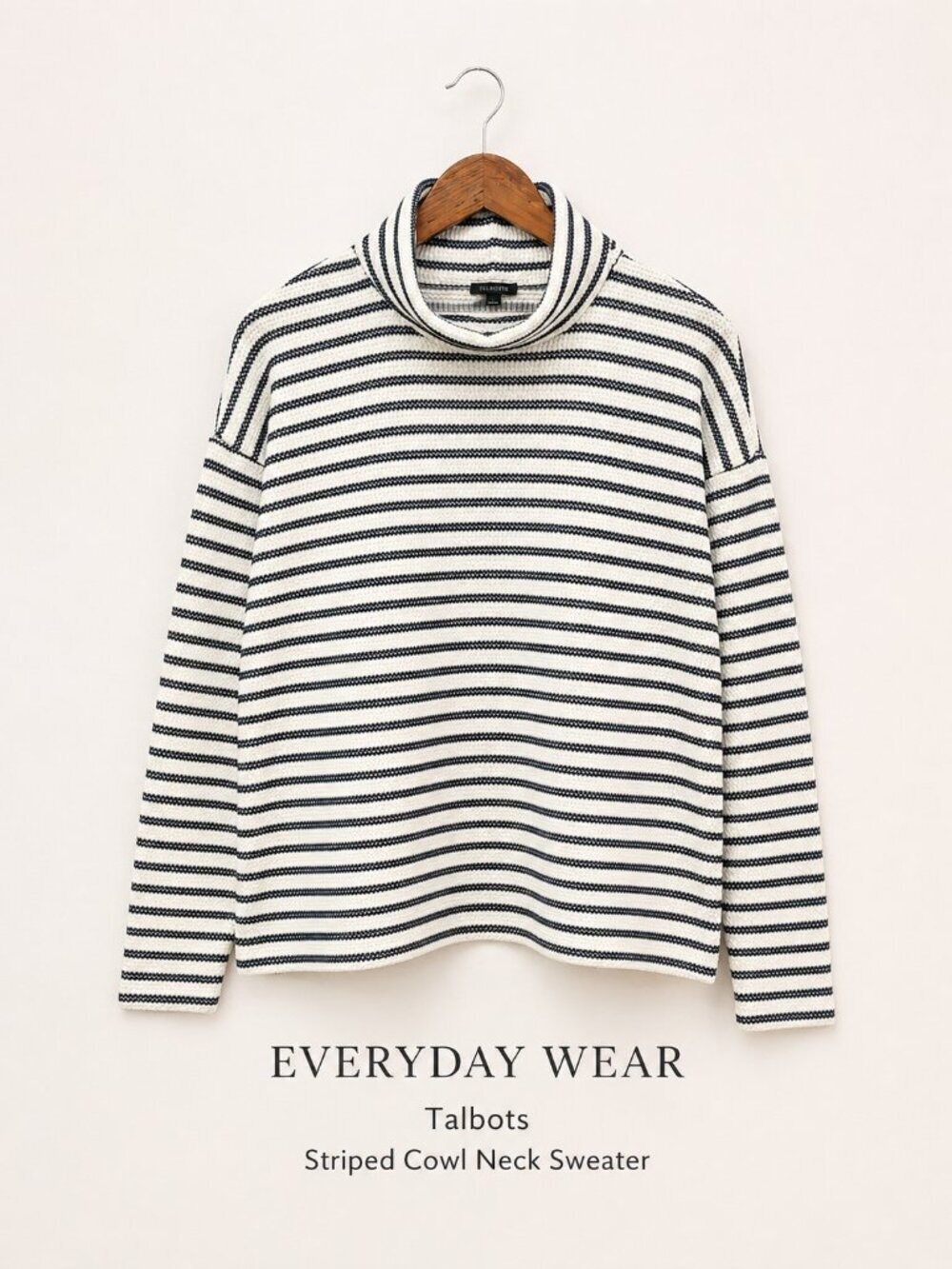 Talbots Striped Cowl Neck Sweater S Cotton Blend Nautical Black & Cream